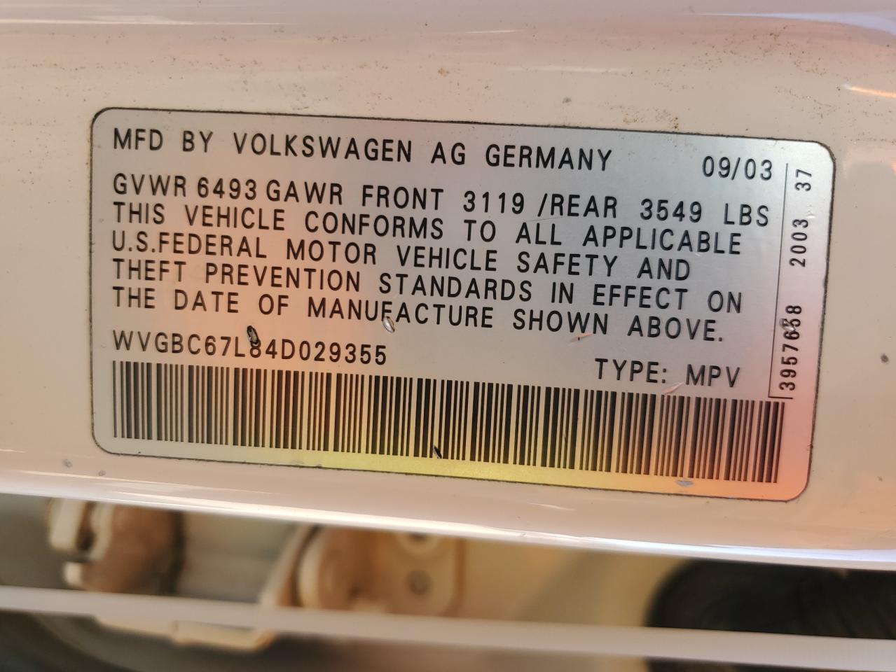 WVGBC67L84D029355 2004 Volkswagen Touareg 3.2