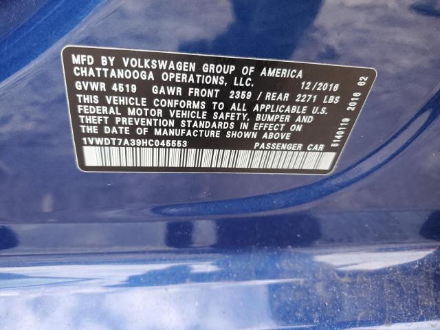 1VWDT7A39HC045553 | 2017 VOLKSWAGEN PASSAT R-L