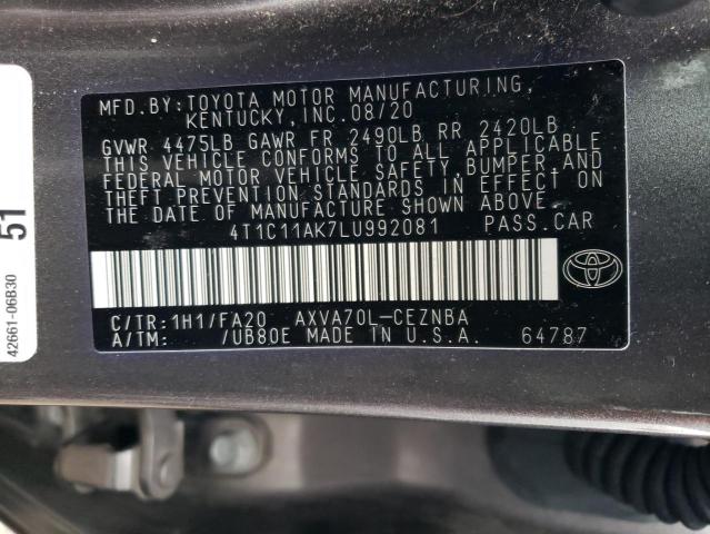 4T1C11AK7LU992081 | 2020 TOYOTA CAMRY LE