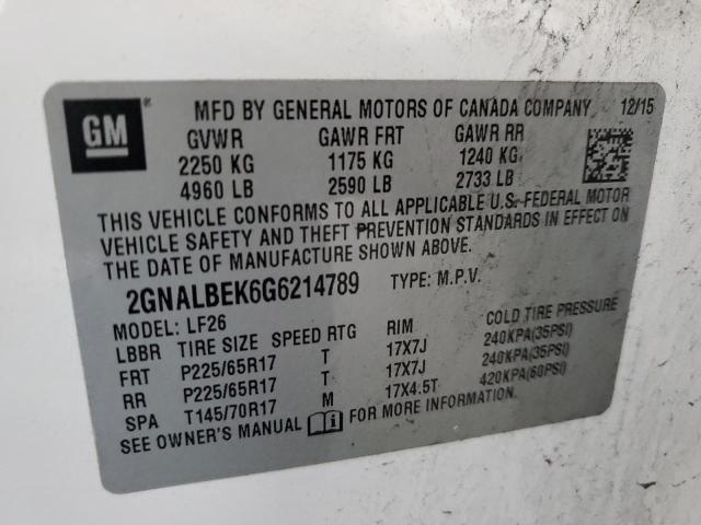 2GNALBEK6G6214789 | 2016 CHEVROLET EQUINOX LS