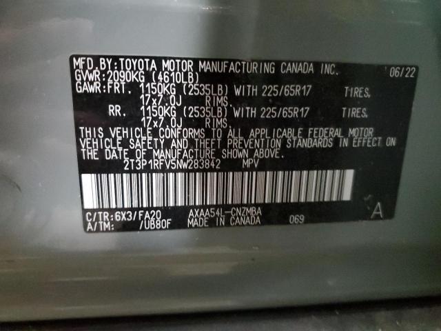 2T3P1RFV5NW283842 | 2022 TOYOTA RAV4 XLE