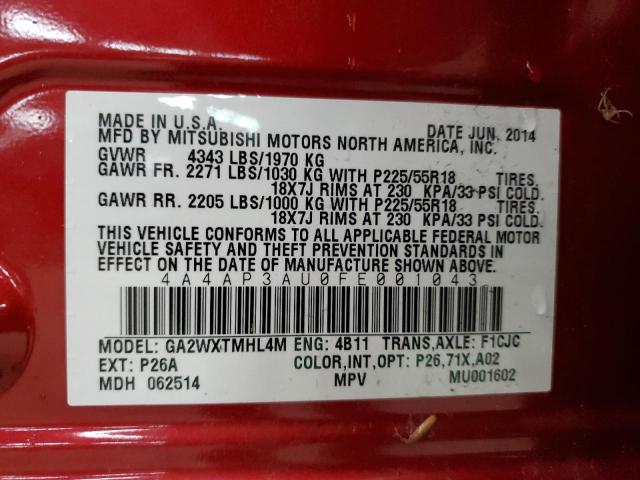 2015 MITSUBISHI OUTLANDER - 4A4AP3AU0FE001043