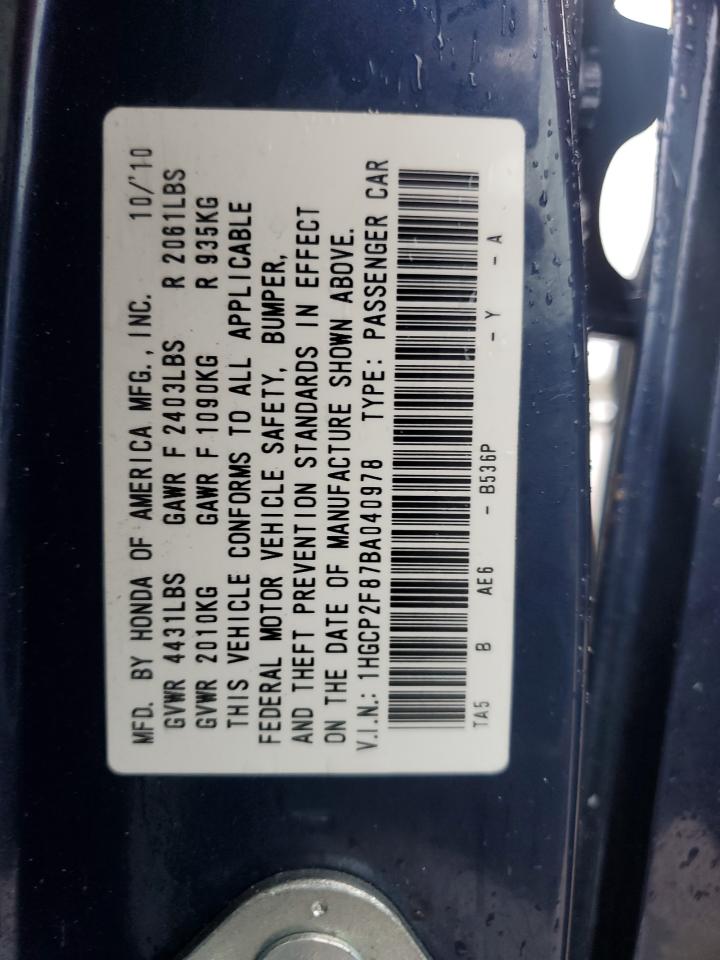 1HGCP2F87BA040978 2011 Honda Accord Exl