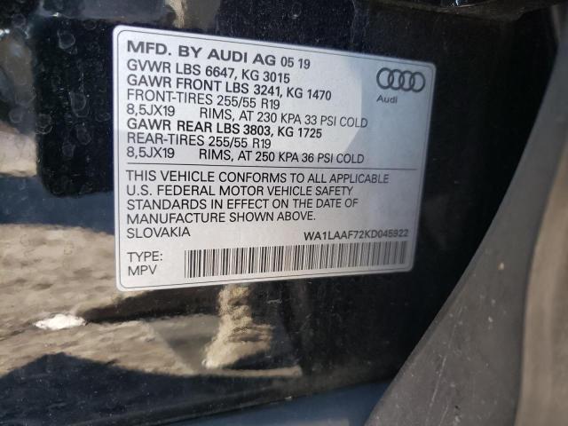 WA1LAAF72KD045922 2019 AUDI Q7, photo no. 12