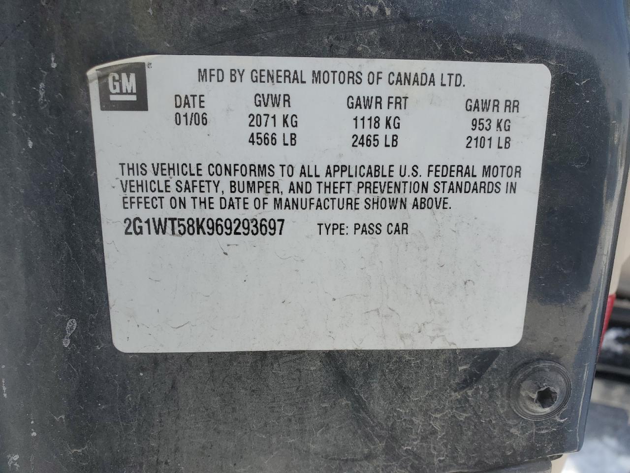 2G1WT58K969293697 2006 Chevrolet Impala Lt