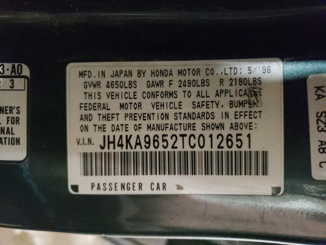 JH4KA9652TC012651 1996 Acura 3.5Rl