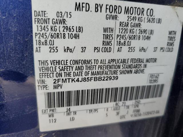 2FMTK4J85FBB22939 | 2015 FORD EDGE SEL