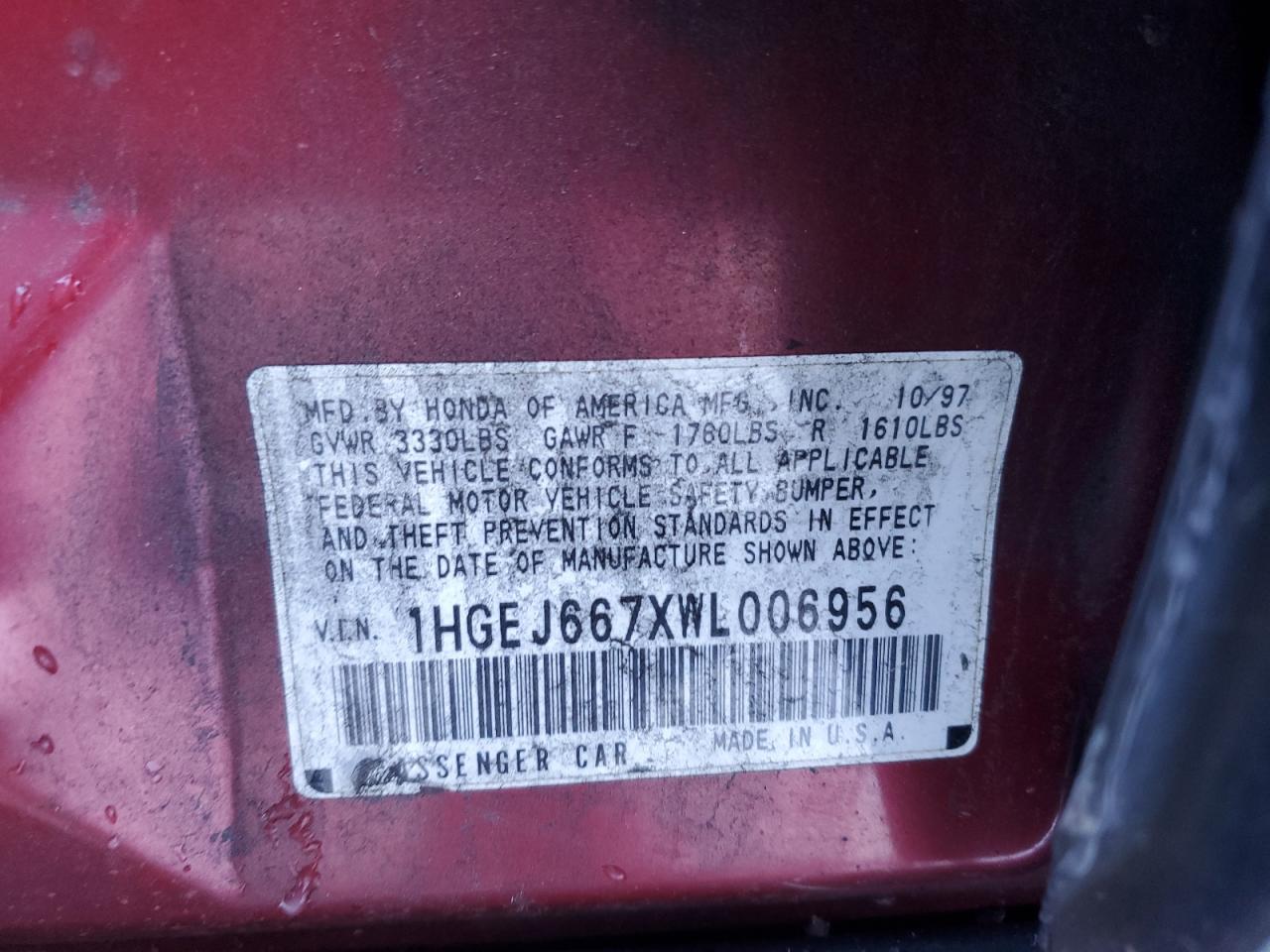 1HGEJ667XWL006956 1998 Honda Civic Lx