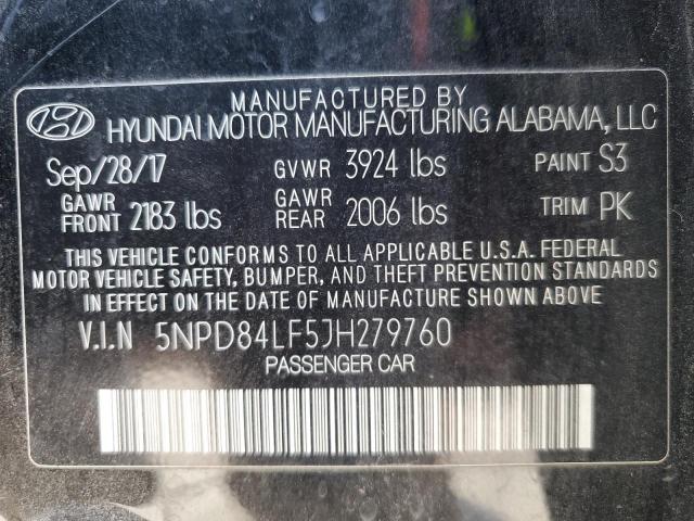 5NPD84LF5JH279760 | 2018 HYUNDAI ELANTRA SE