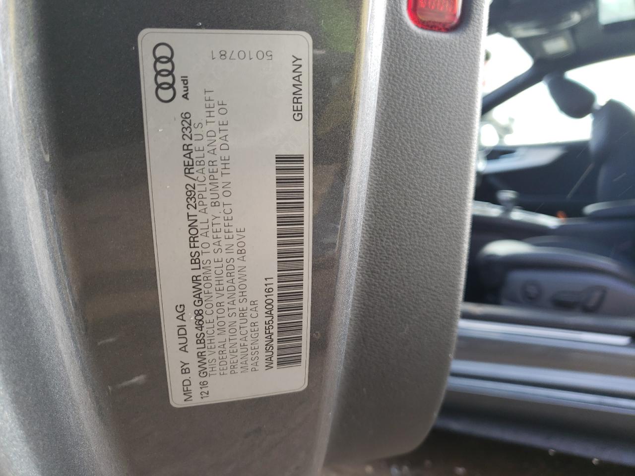 WAUSNAF55JA001611 2018 Audi A5 Premium S Line