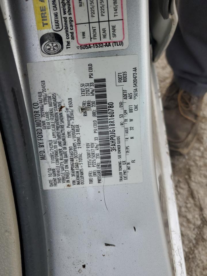 3FAHP0JG1BR160780 2011 Ford Fusion Sel