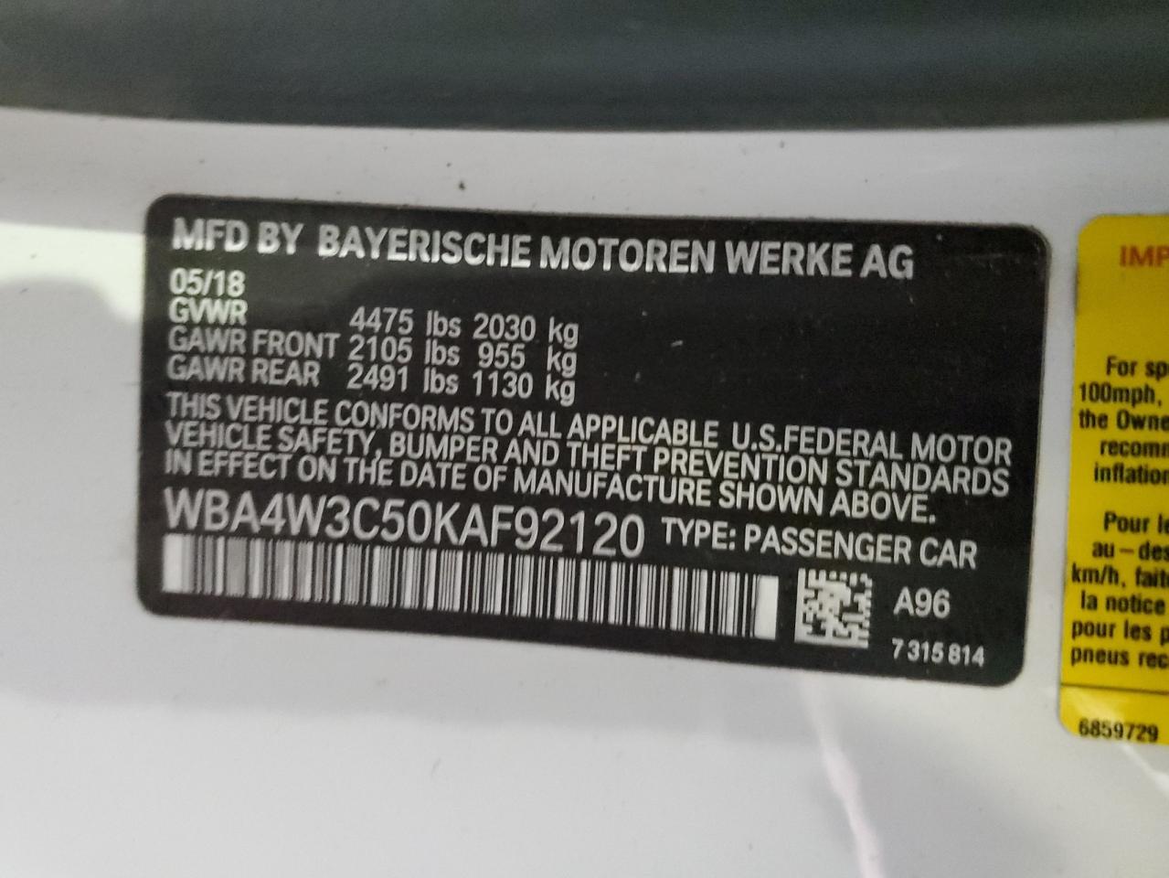 2019 BMW 430I vin: WBA4W3C50KAF92120