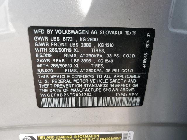 2015 VOLKSWAGEN TOUAREG - WVGEF9BP5FD002732