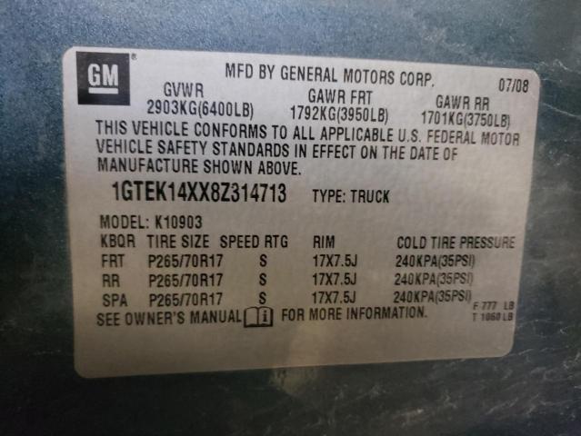 1GTEK14XX8Z314713 | 2008 GM c sierra k1500