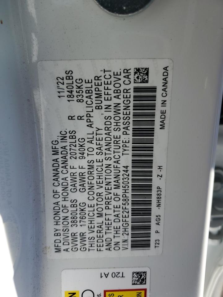 VIN: 2HGFE2F58PH503244 2023 HONDA CIVIC