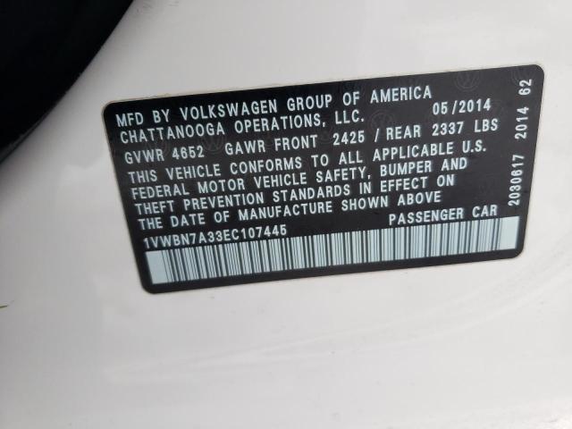 1VWBN7A33EC107445 | 2014 VOLKSWAGEN PASSAT SE