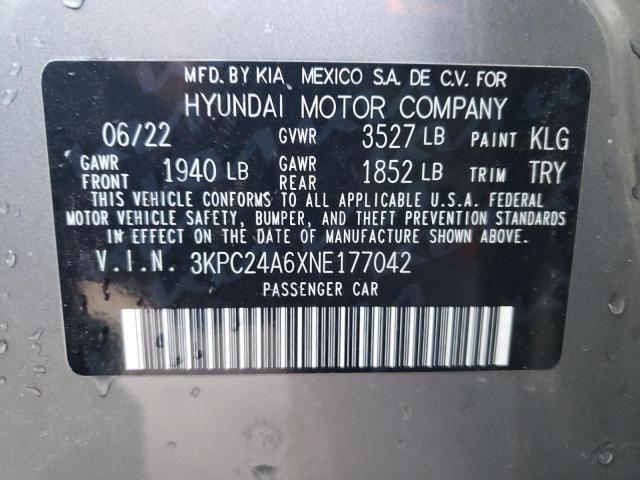 3KPC24A6XNE177042 | 2022 HYUNDAI ACCENT SE