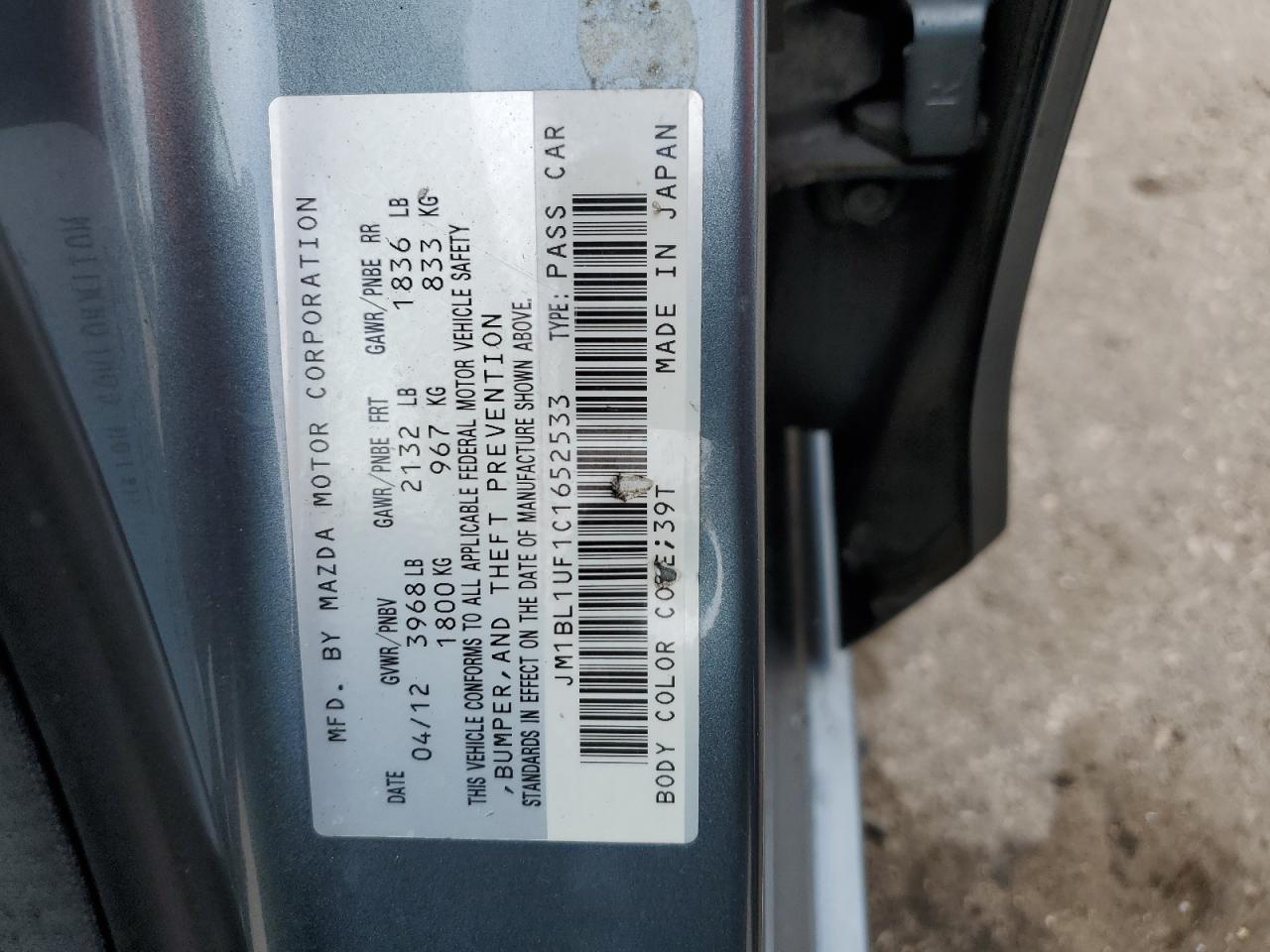 jm1bl1uf1c1652533 JM1BL1UF1C1652533 2012 Mazda 3 I