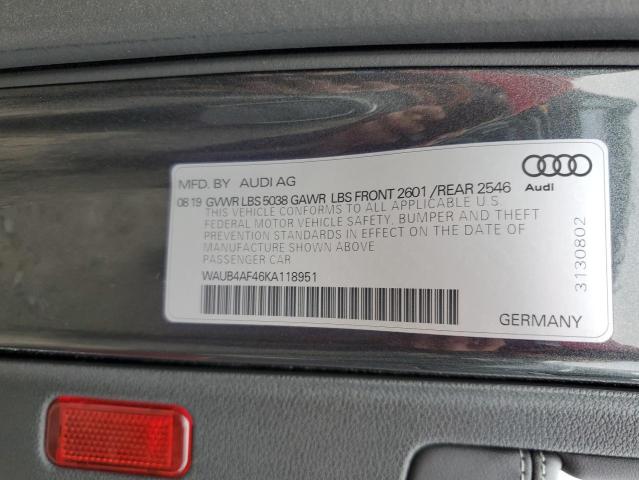 WAUB4AF46KA118951 | 2019 AUDI S4 PREMIUM