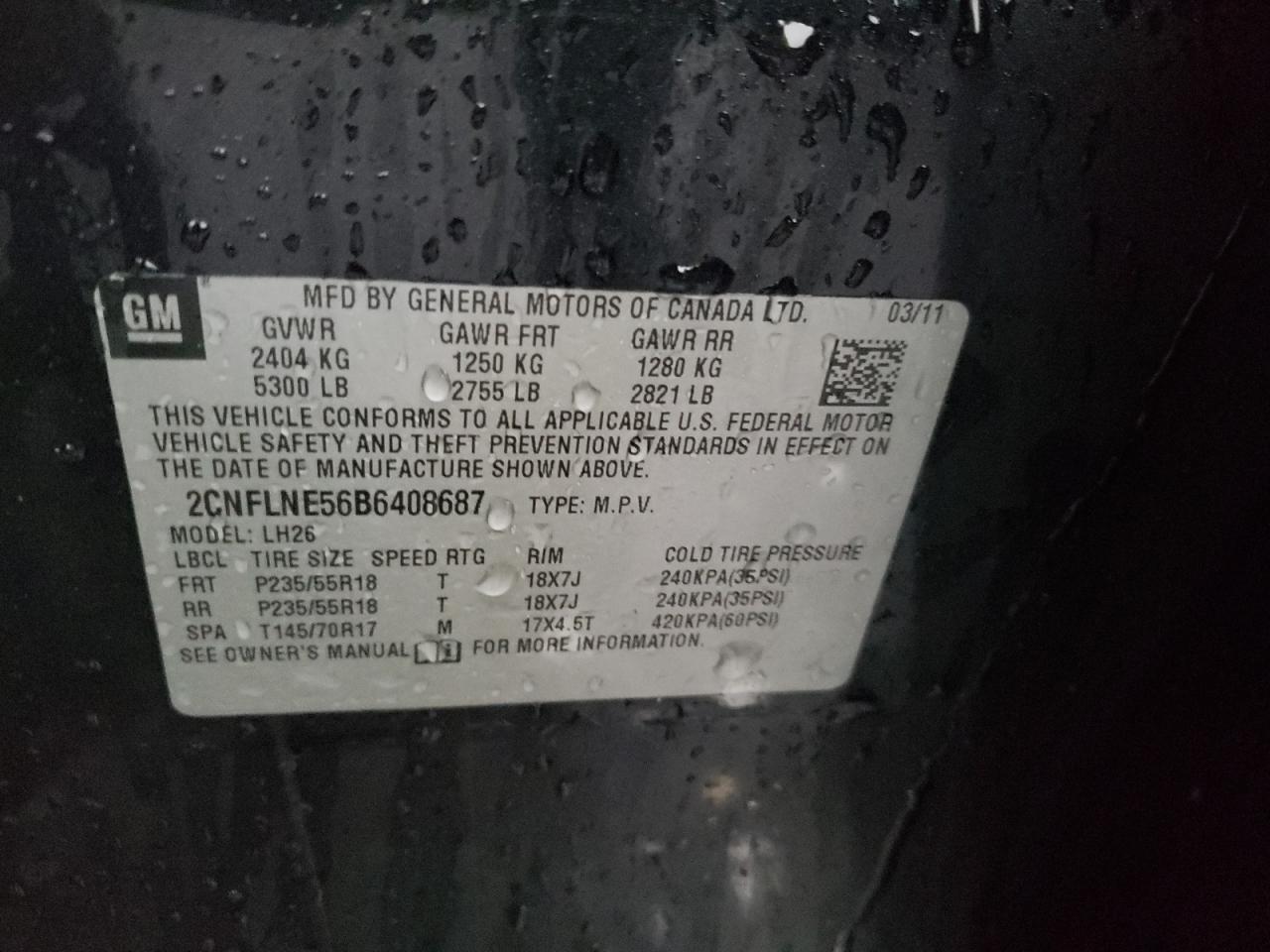 2CNFLNE56B6408687 2011 Chevrolet Equinox Lt