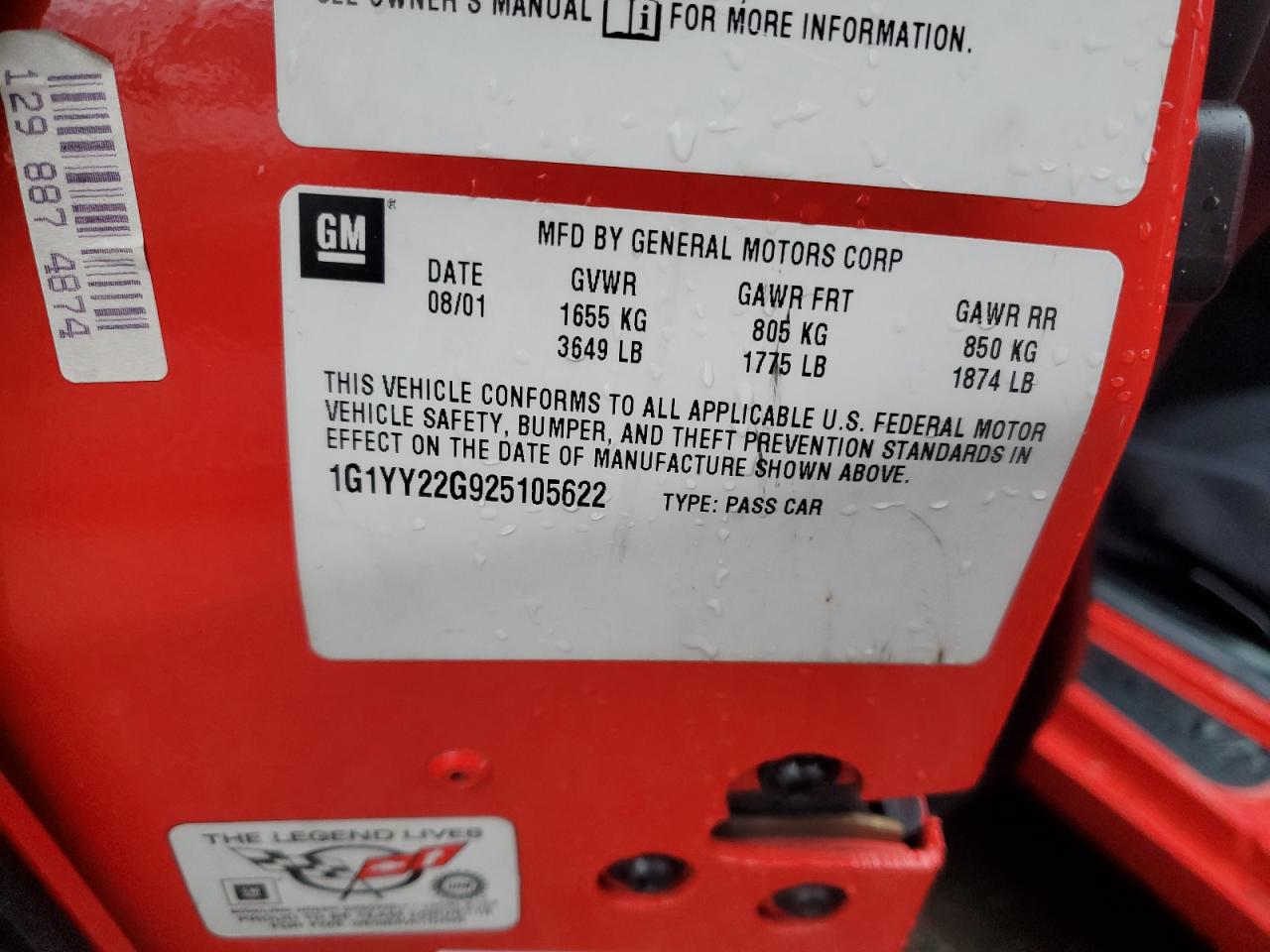 1G1YY22G925105622 2002 Chevrolet Corvette