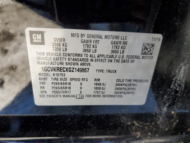 1GCVKRECXGZ149867 | 2016 CHEVROLET SILVERADO