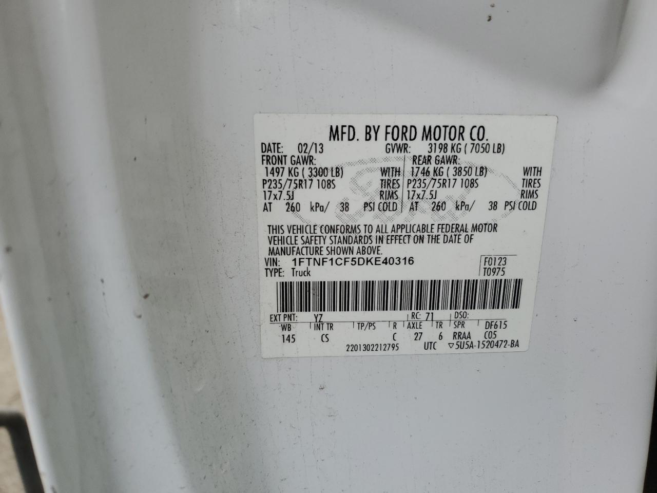 1FTNF1CF5DKE40316 2013 Ford F150