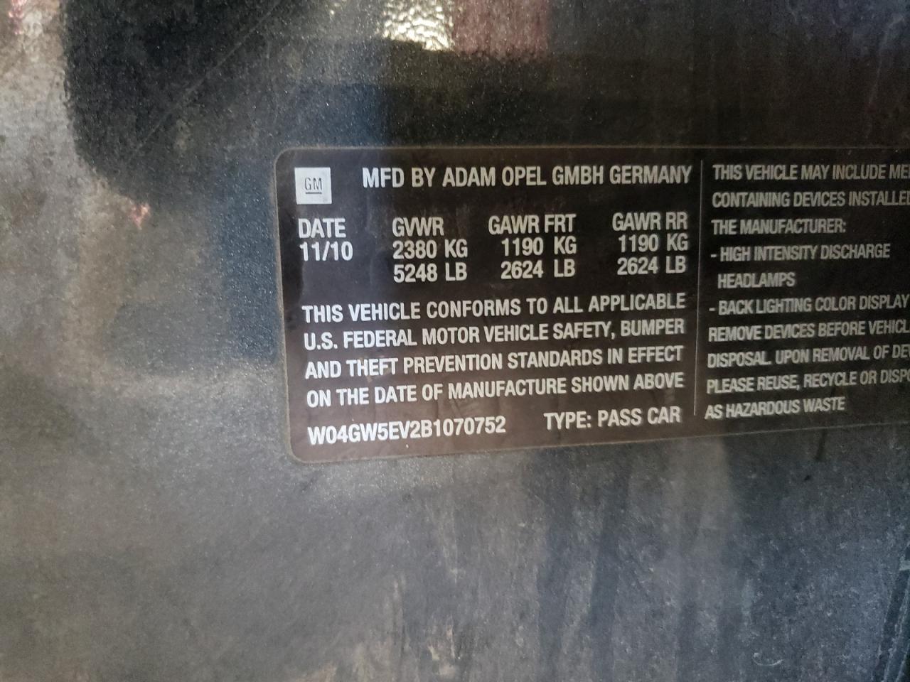 W04GW5EV2B1070752 2011 Buick Regal Cxl