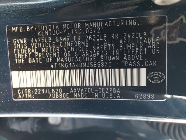 4T1K61AK0MU586870 | 2021 TOYOTA CAMRY XSE