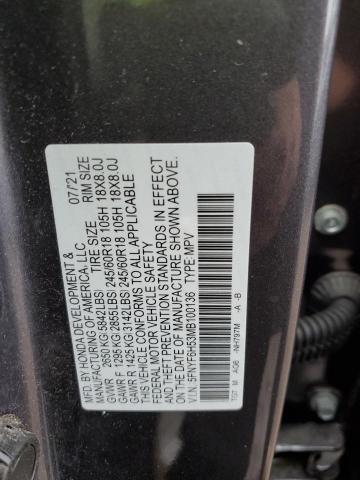 2021 HONDA PILOT EXL 5FNYF6H53MB100136  39921914