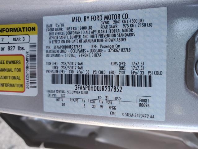 3FA6P0HD0JR237852 | 2018 FORD FUSION SE