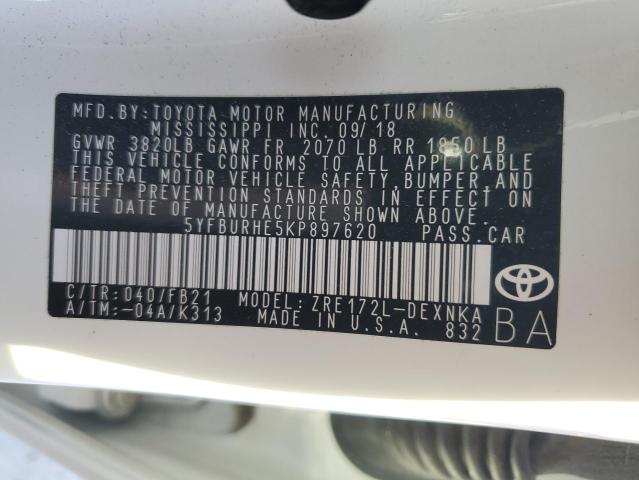 5YFBURHE5KP897620 | 2019 Toyota corolla l