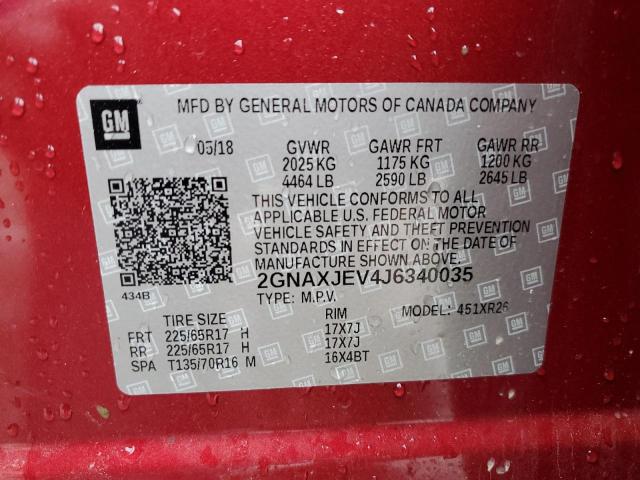 2018 CHEVROLET EQUINOX LT 2GNAXJEV4J6340035