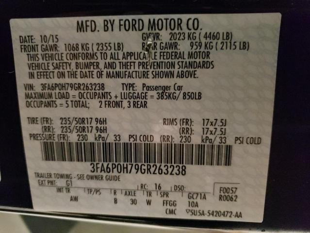 3FA6P0H79GR263238 | 2016 FORD FUSION SE