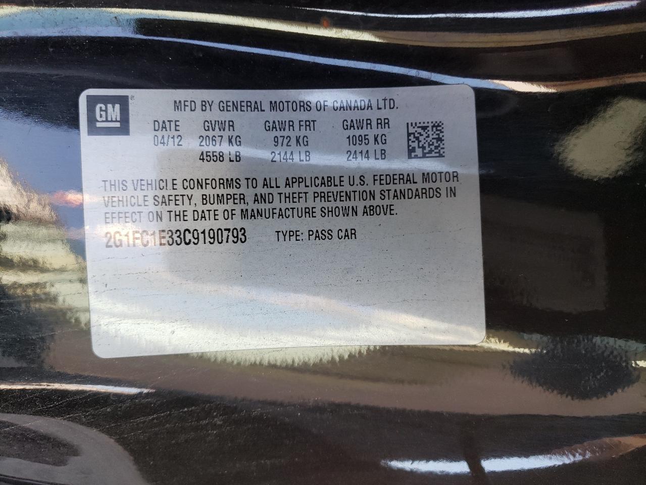 2G1FC1E33C9190793 2012 Chevrolet Camaro Lt