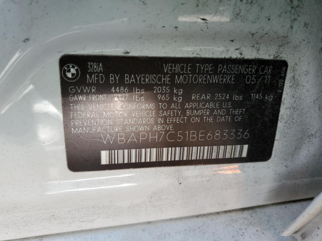 WBAPH7C51BE683336 2011 BMW 328 I