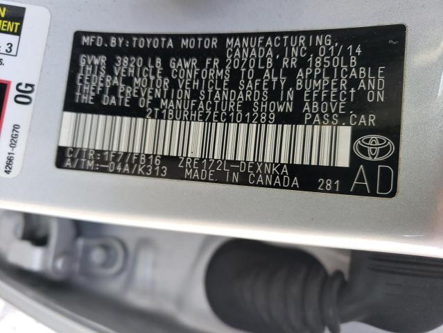 2T1BURHE7EC101289 | 2014 TOYOTA COROLLA L