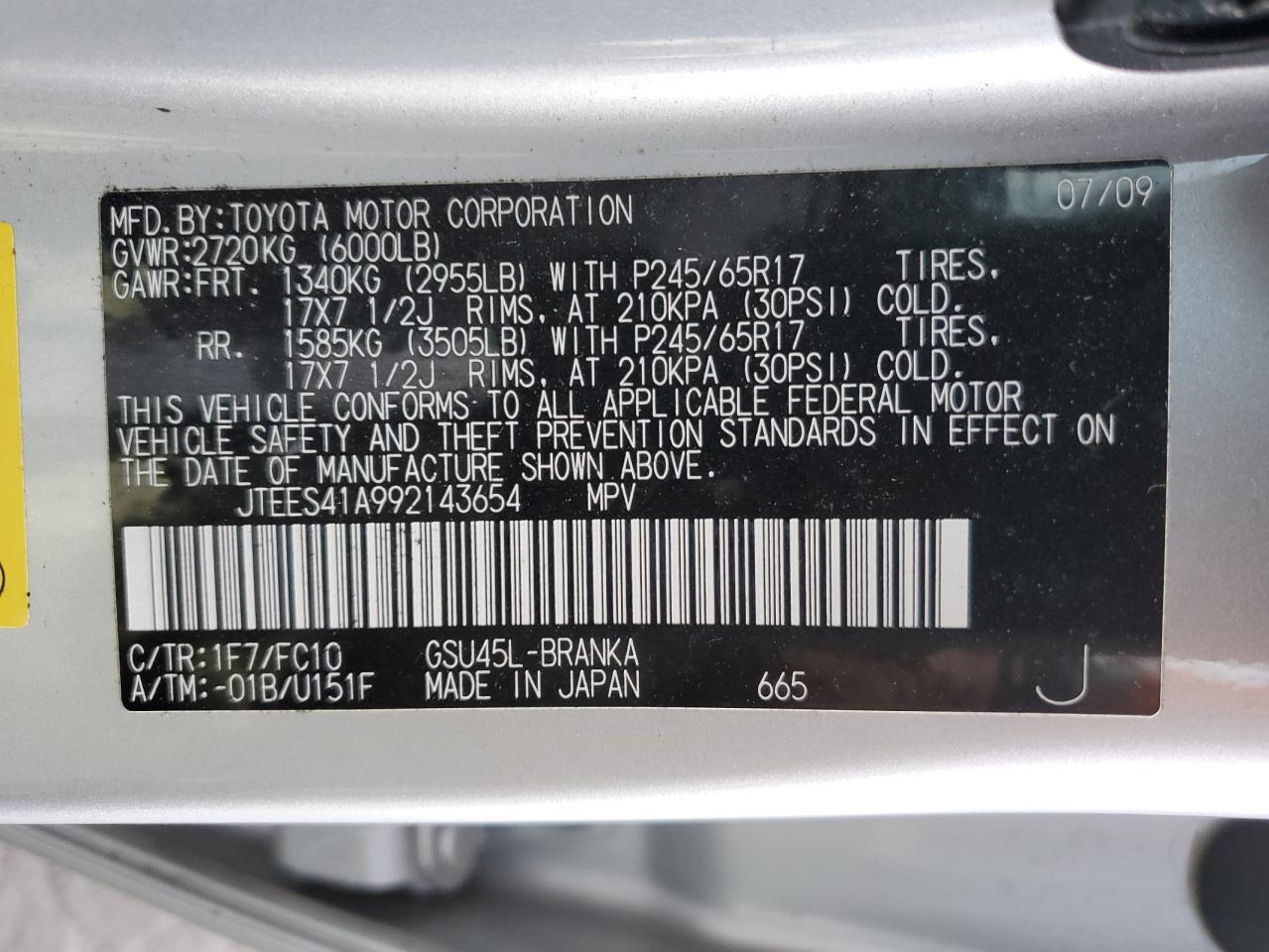 JTEES41A992143654 2009 Toyota Highlander