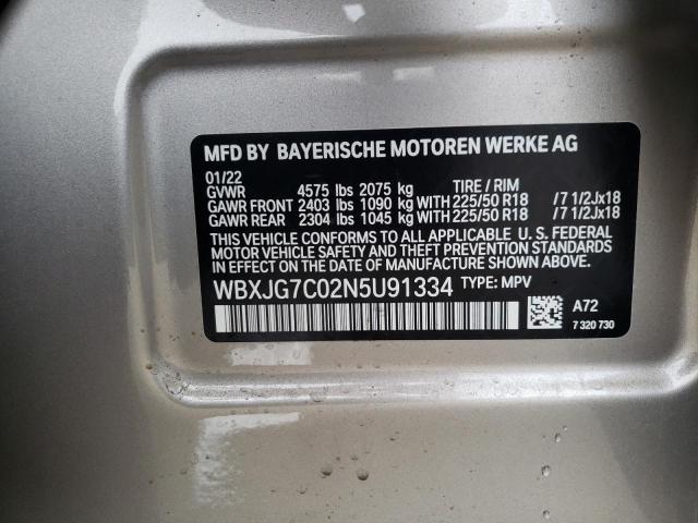 WBXJG7C02N5U91334 | 2022 BMW X1 SDRIVE2