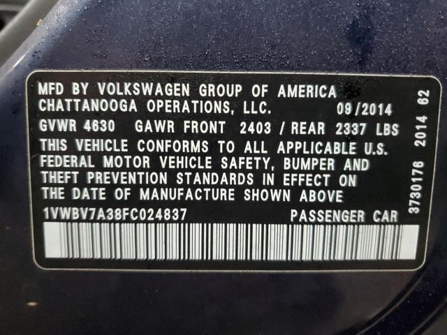 1VWBV7A38FC024837 | 2015 VOLKSWAGEN PASSAT SE