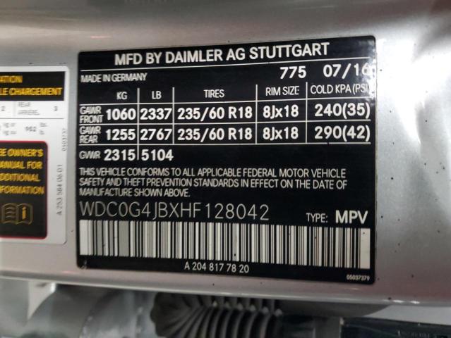 2017 Mercedes-Benz Glc 300 VIN: WDC0G4JBXHF128042 Lot: 40647114