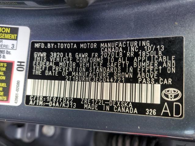 2T1BURHE3EC044721 | 2014 TOYOTA COROLLA L