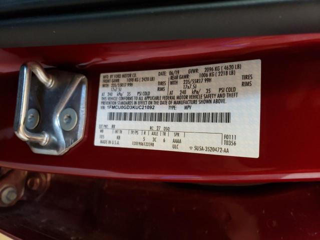 1FMCU0GD3KUC21092 | 2019 FORD ESCAPE SE
