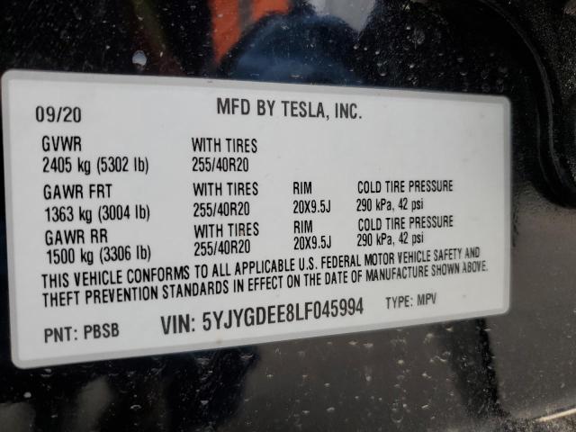 5YJYGDEE8LF045994 | 2020 TESLA MODEL Y