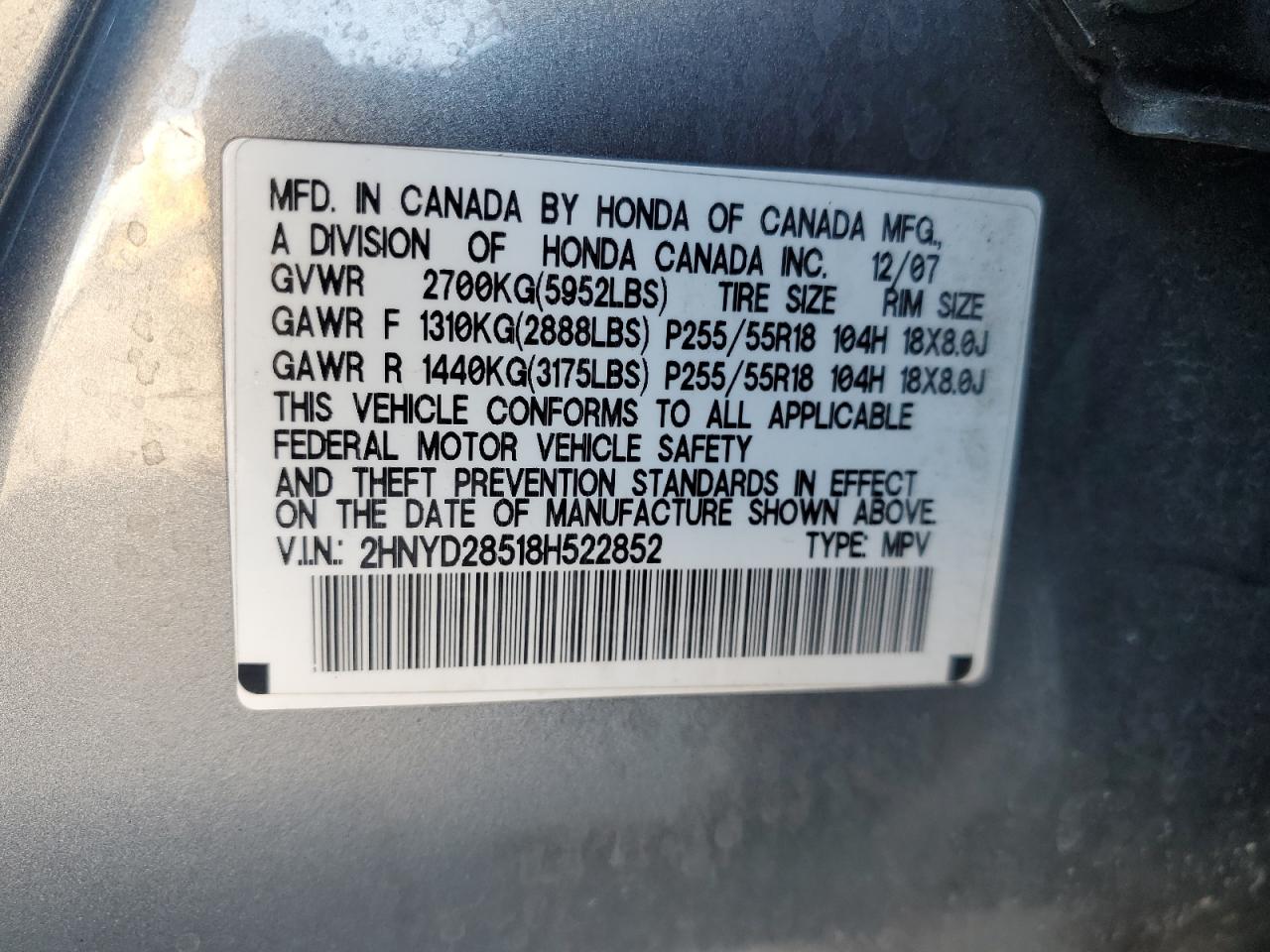 2HNYD28518H522852 2008 Acura Mdx Sport