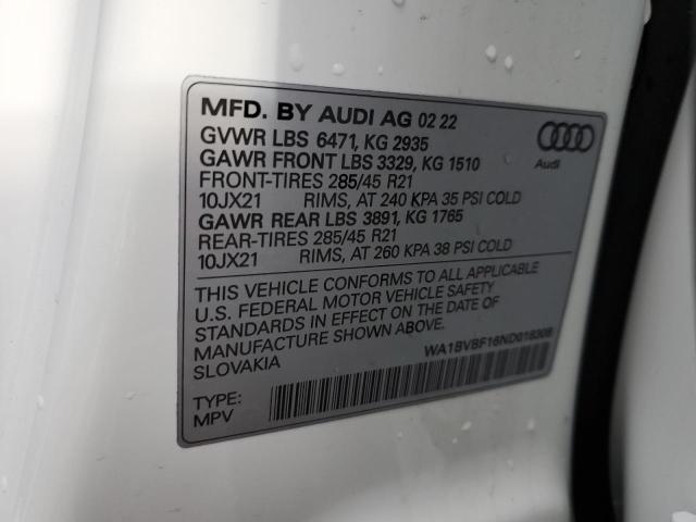 2022 AUDI Q8 PREMIUM - WA1BVBF16ND018308