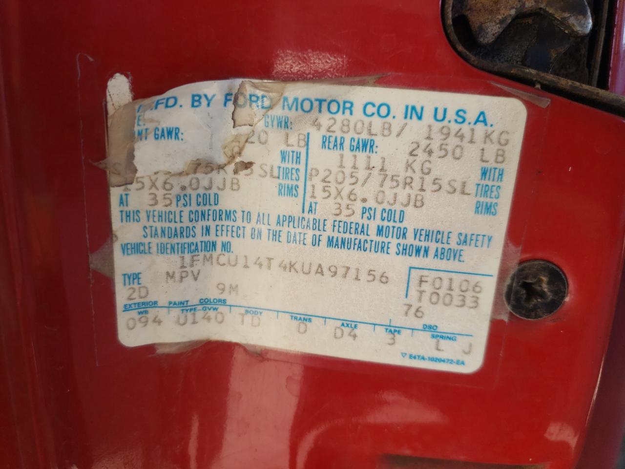1fmcu14t4kua97156 1FMCU14T4KUA97156 1989 Ford Bronco Ii