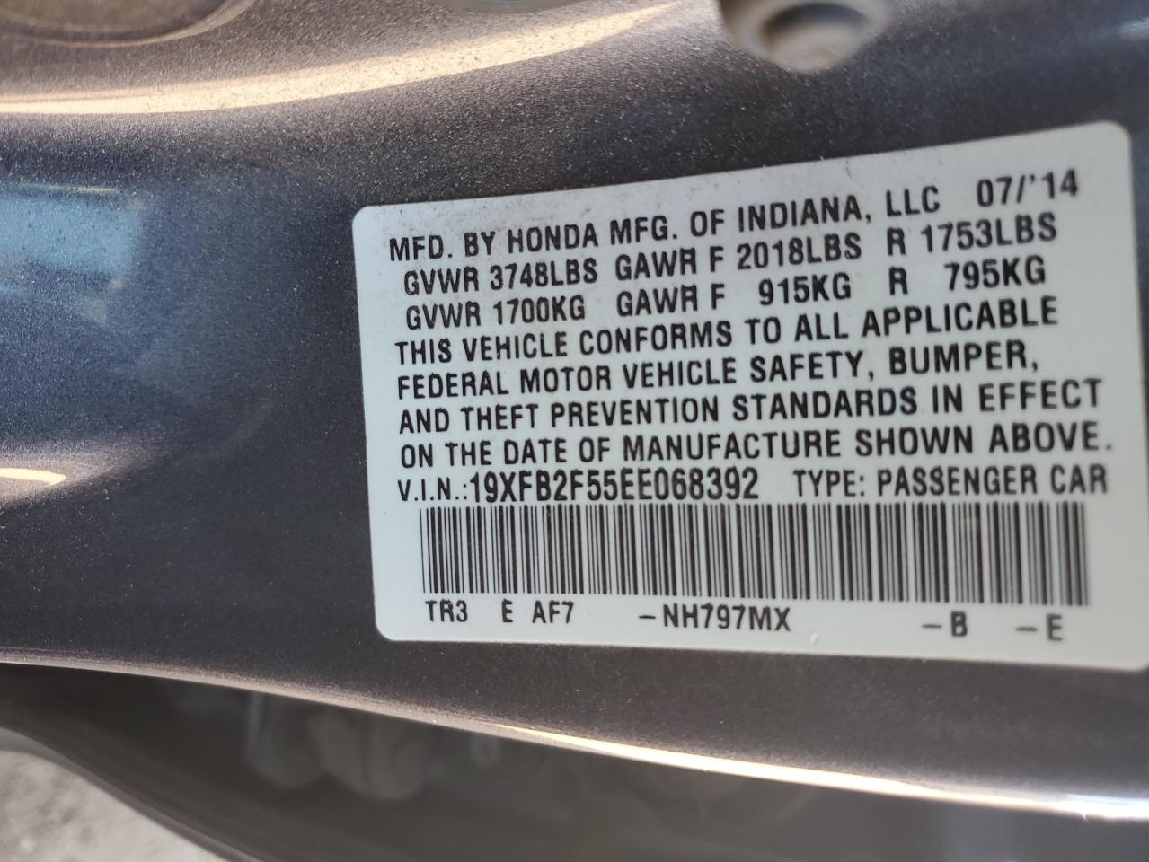 19XFB2F55EE068392 2014 Honda Civic Lx