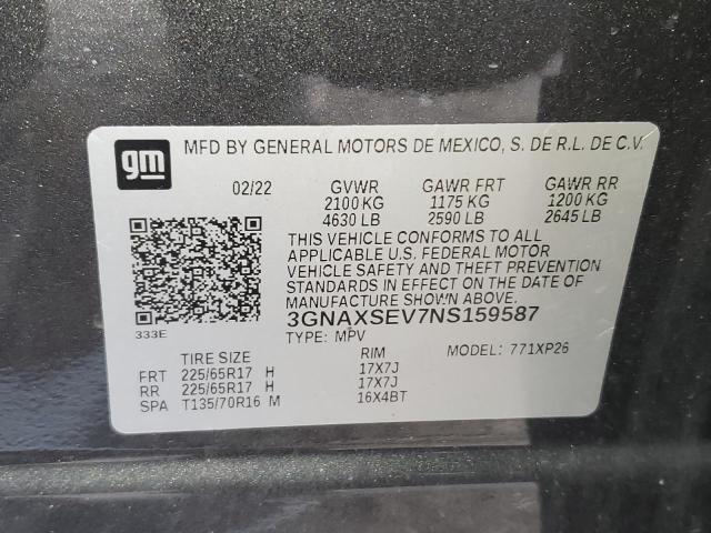 3GNAXSEV7NS159587 | 2022 CHEVROLET EQUINOX LS