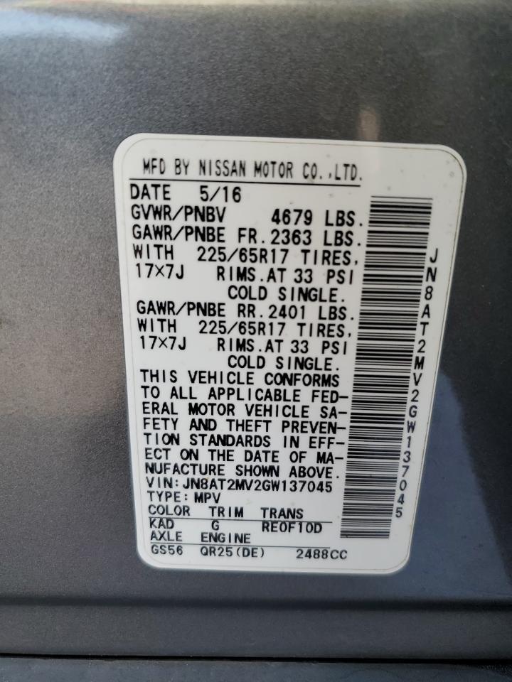 VIN: JN8AT2MV2GW137045 2016 NISSAN ROGUE